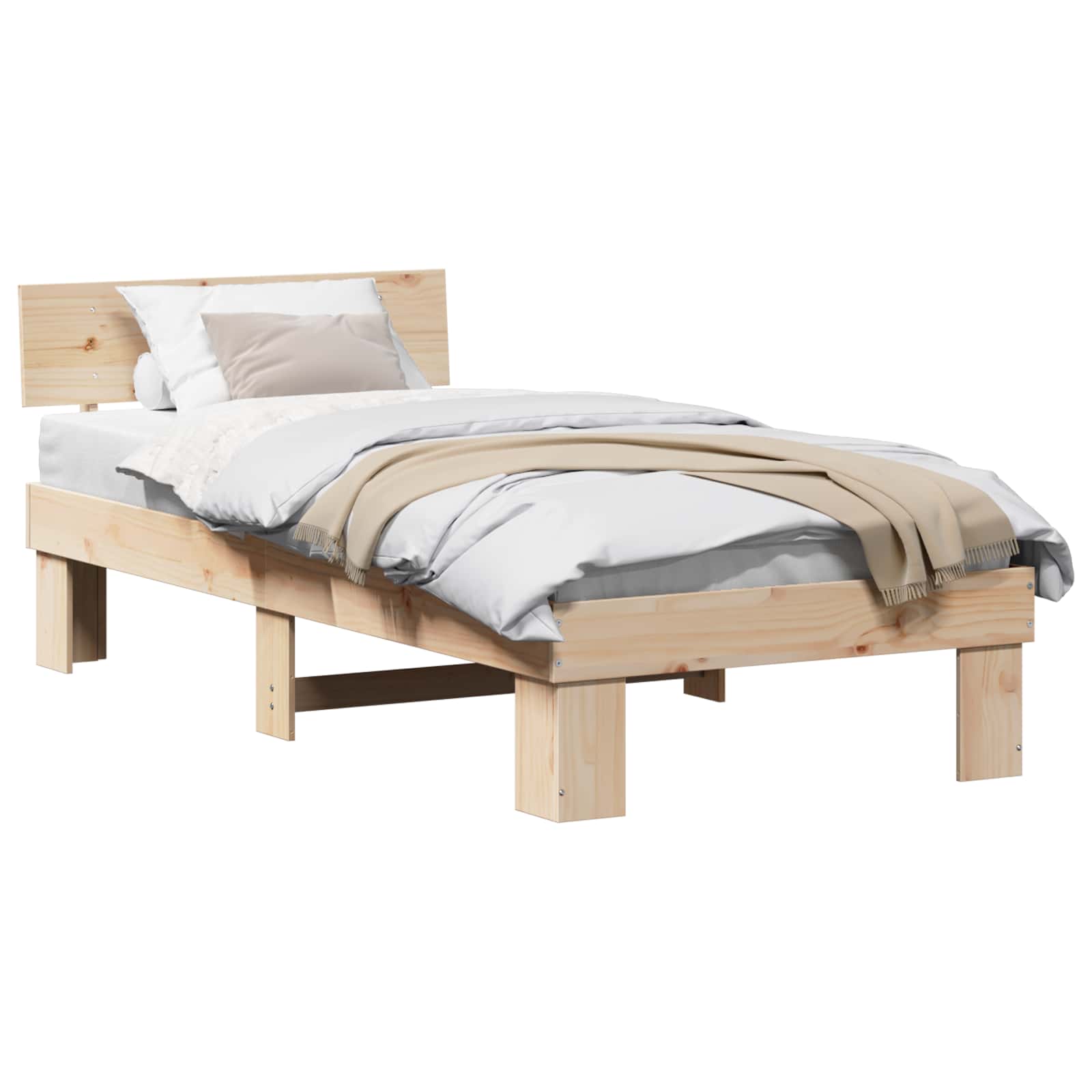 Bedframe met hoofdeinde Naturel 90 x 190 cm Massief grenenhout is nu te koop bij PeponiXL, paradijselijk wonen!