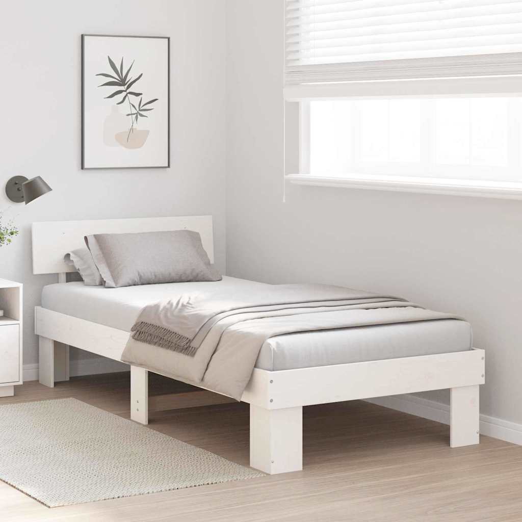 Bedframe met hoofdeinde Wit 90 x 190 cm Massief grenenhout is nu te koop bij PeponiXL, paradijselijk wonen!