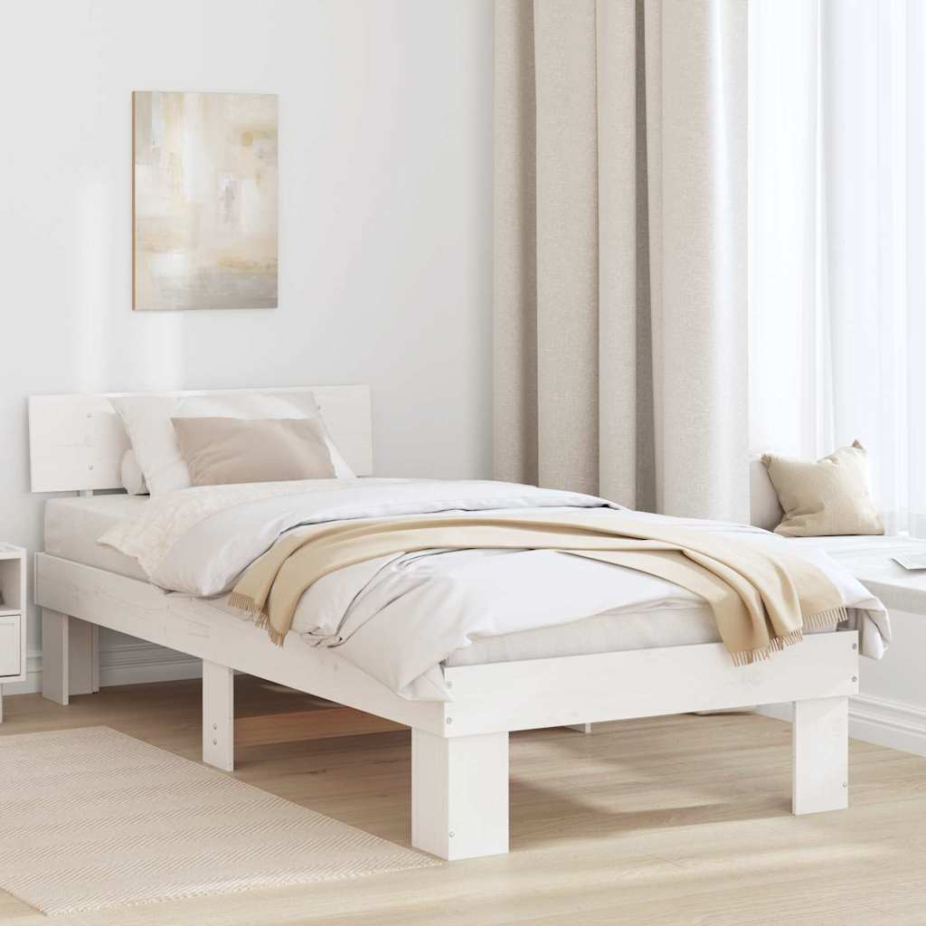 Bedframe met hoofdeinde Wit 75 x 190 cm Massief grenenhout is nu te koop bij PeponiXL, paradijselijk wonen!