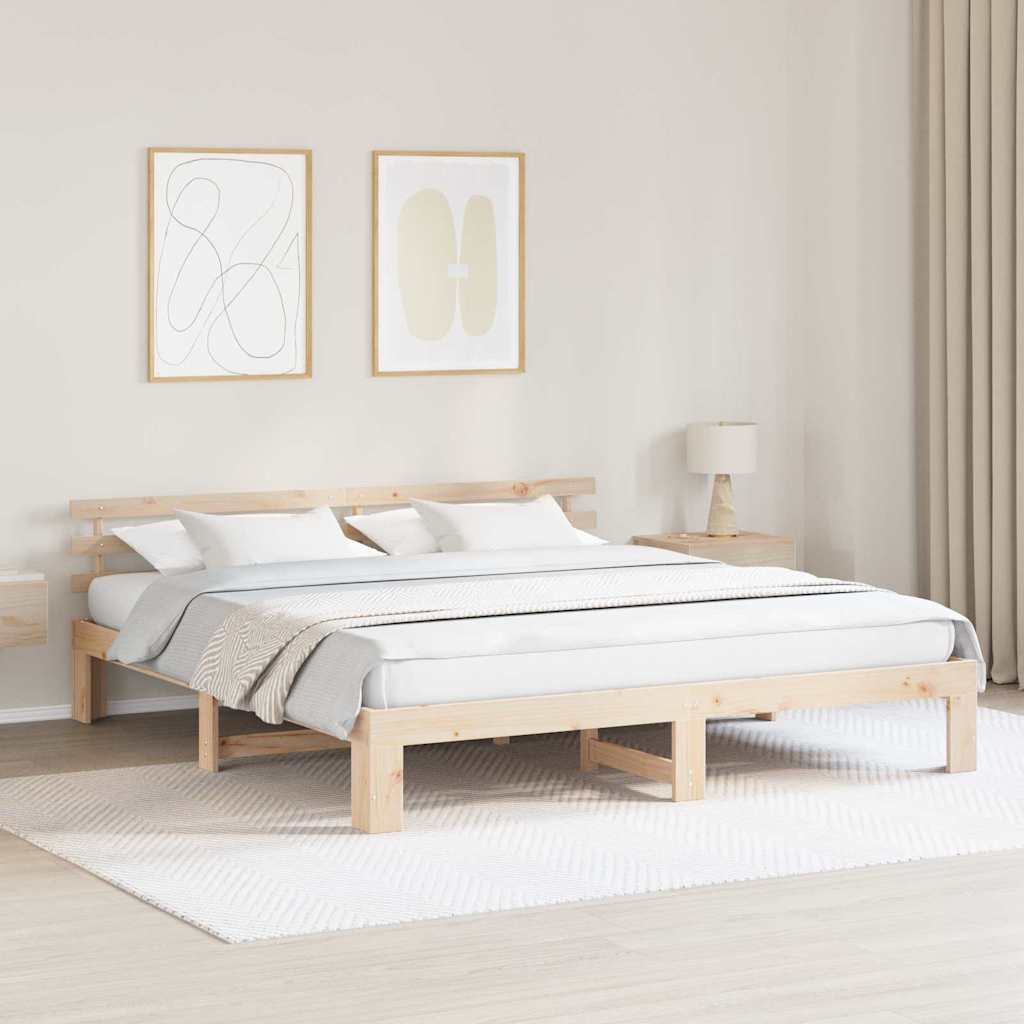 Bedframe met hoofdeinde Naturel 200 x 200 cm Massief grenenhout is nu te koop bij PeponiXL, paradijselijk wonen!
