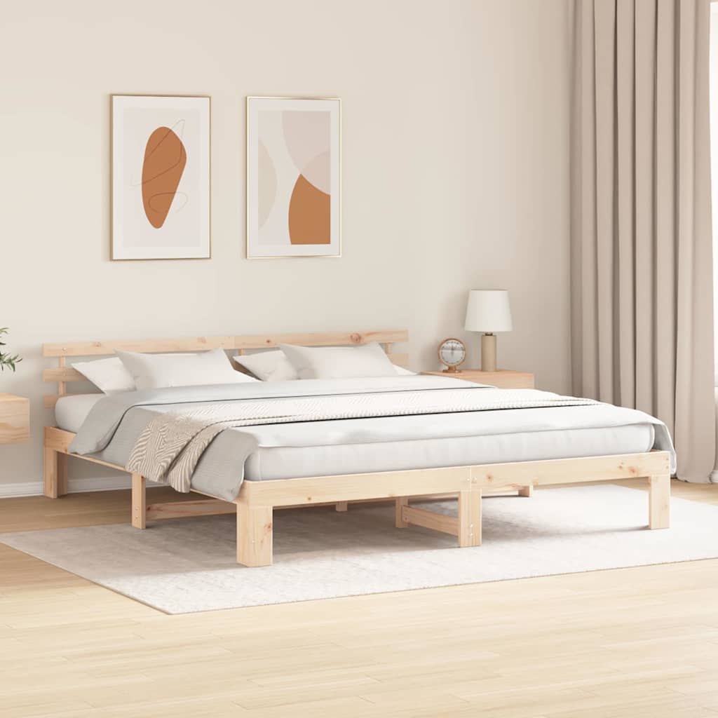 Bedframe met hoofdeinde Naturel 200 x 200 cm Massief grenenhout is nu te koop bij PeponiXL, paradijselijk wonen!