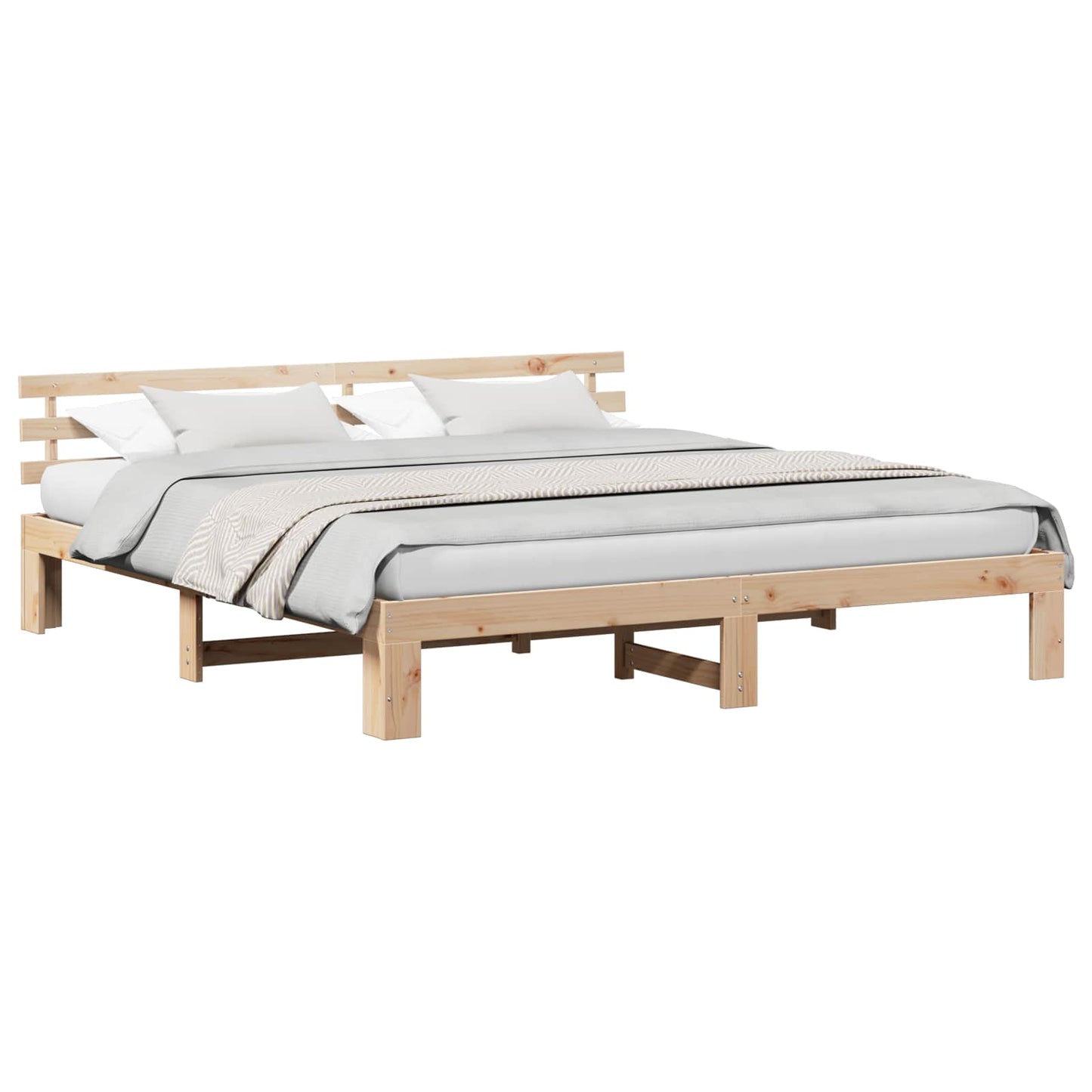 Bedframe met hoofdeinde Naturel 200 x 200 cm Massief grenenhout is nu te koop bij PeponiXL, paradijselijk wonen!