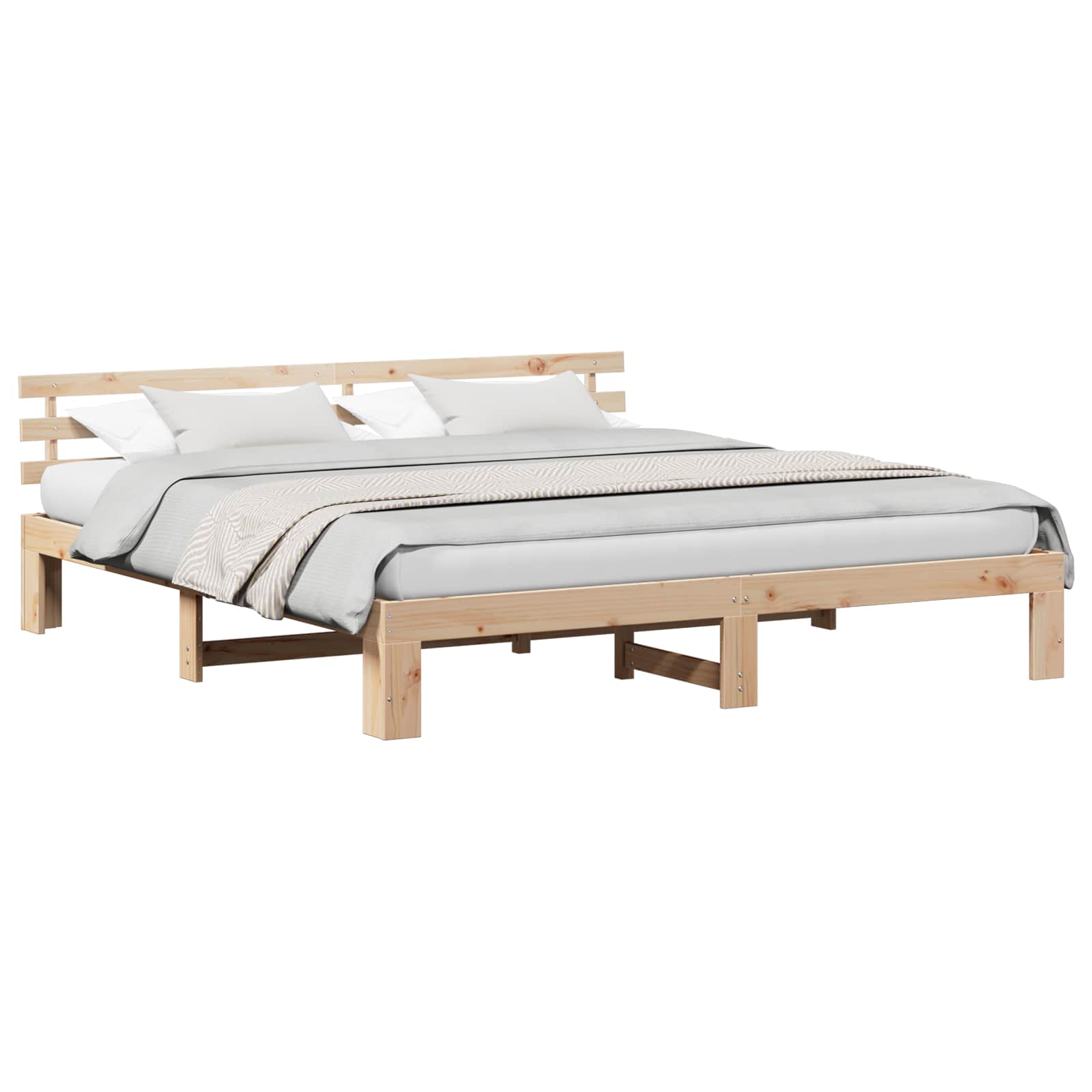 Bedframe met hoofdeinde Naturel 200 x 200 cm Massief grenenhout is nu te koop bij PeponiXL, paradijselijk wonen!