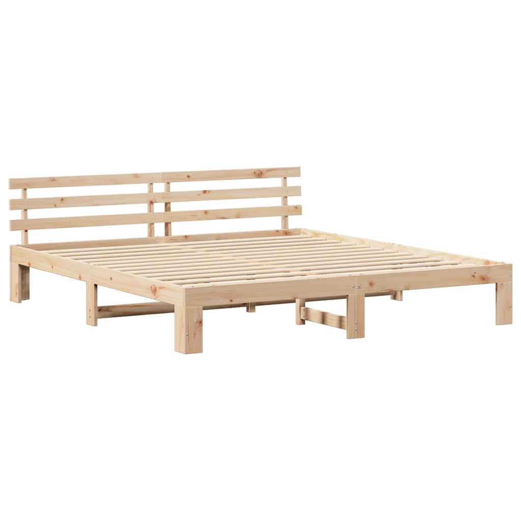 Bedframe met hoofdeinde Naturel 200 x 200 cm Massief grenenhout is nu te koop bij PeponiXL, paradijselijk wonen!