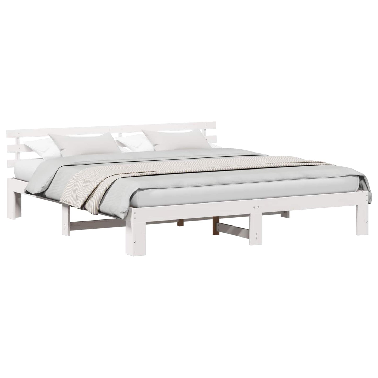 Bedframe met hoofdeinde Wit 200 x 200 cm Massief grenenhout is nu te koop bij PeponiXL, paradijselijk wonen!