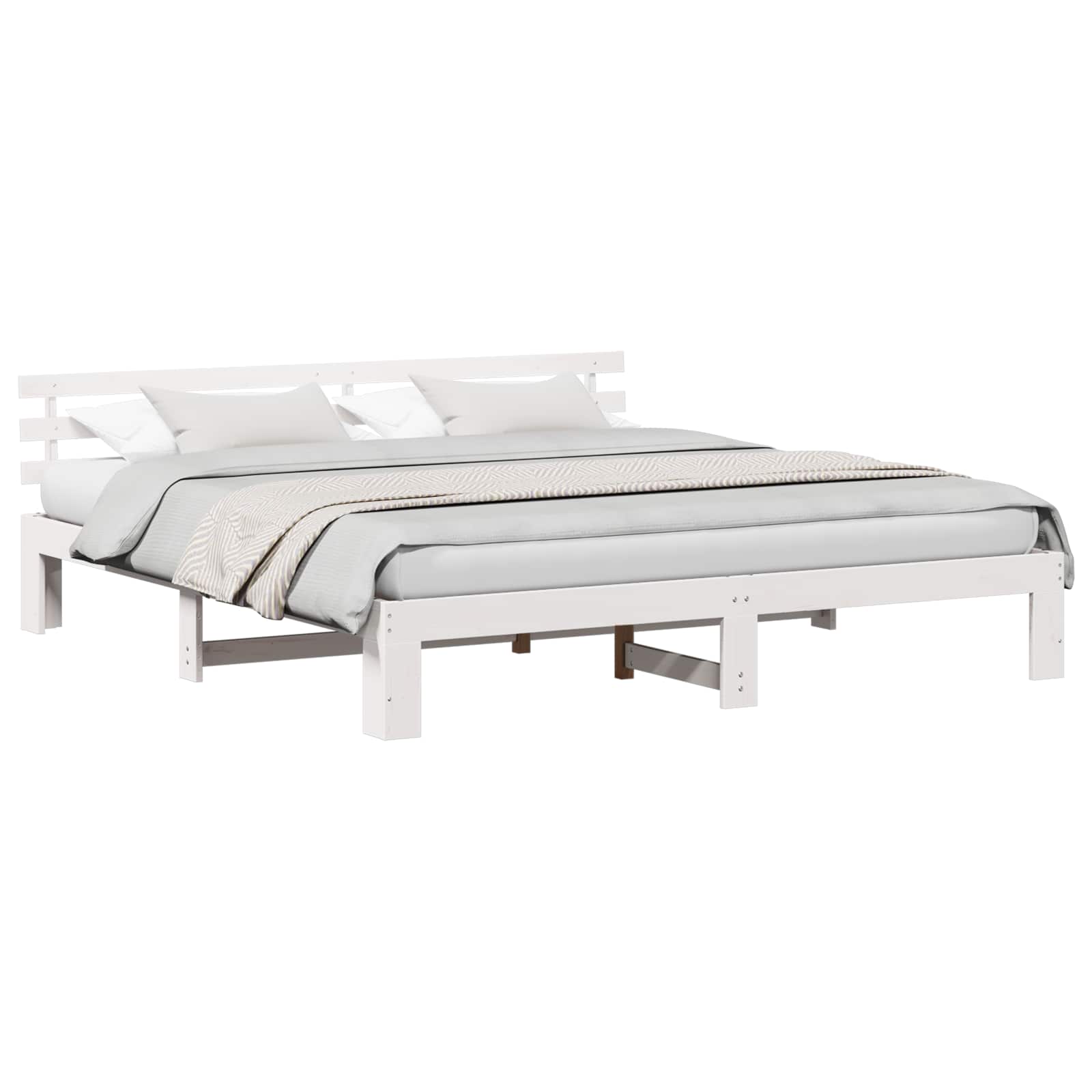 Bedframe met hoofdeinde Wit 200 x 200 cm Massief grenenhout is nu te koop bij PeponiXL, paradijselijk wonen!
