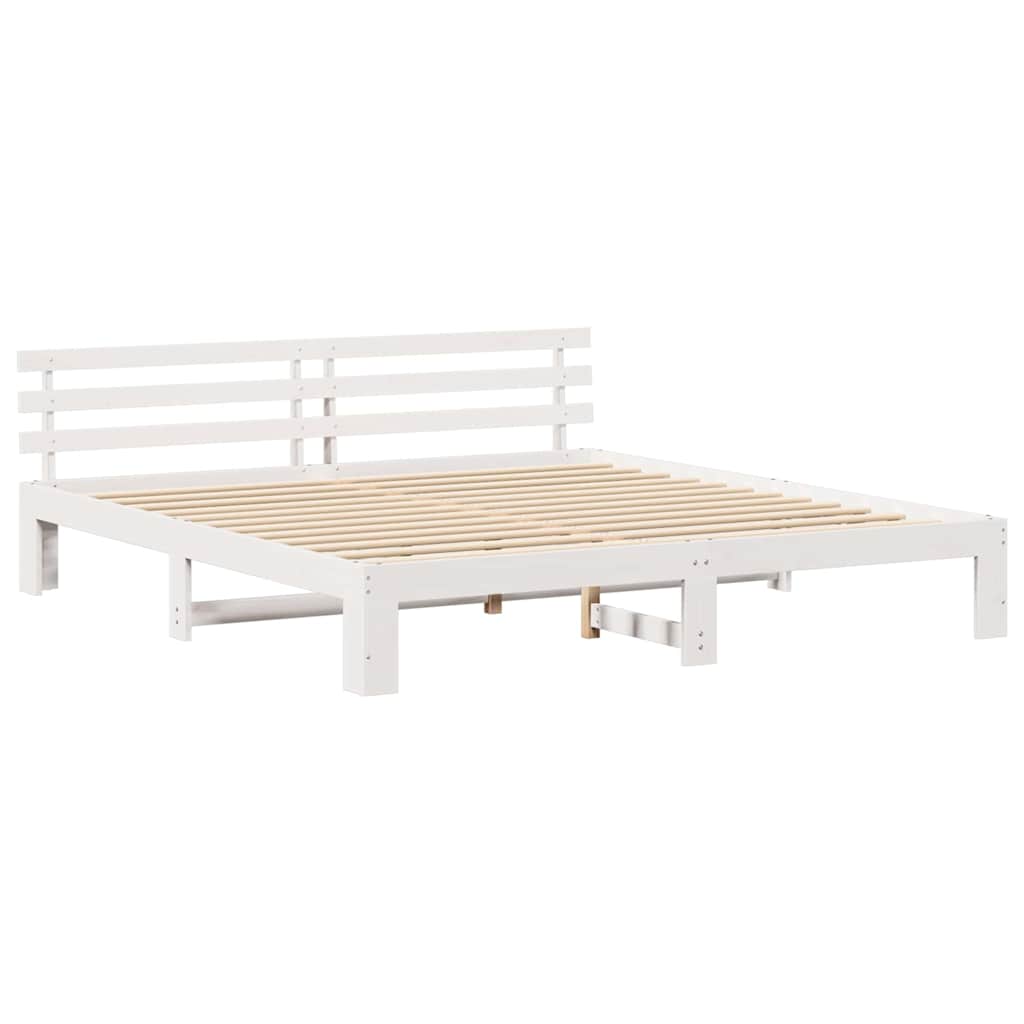 Bedframe met hoofdeinde Wit 200 x 200 cm Massief grenenhout is nu te koop bij PeponiXL, paradijselijk wonen!