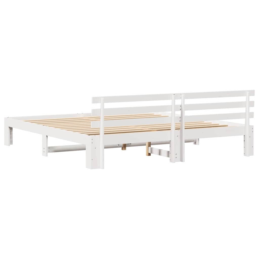 Bedframe met hoofdeinde Wit 200 x 200 cm Massief grenenhout is nu te koop bij PeponiXL, paradijselijk wonen!