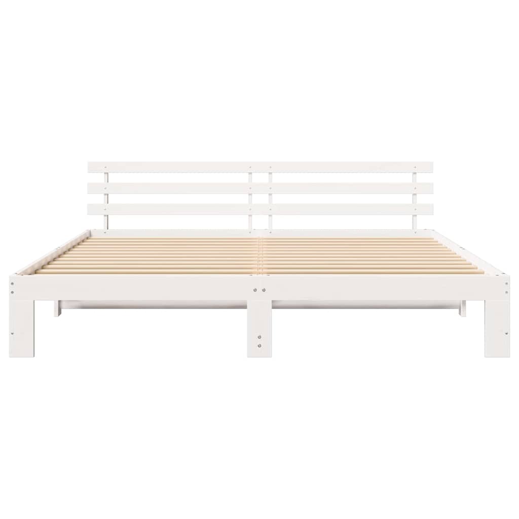 Bedframe met hoofdeinde Wit 200 x 200 cm Massief grenenhout is nu te koop bij PeponiXL, paradijselijk wonen!