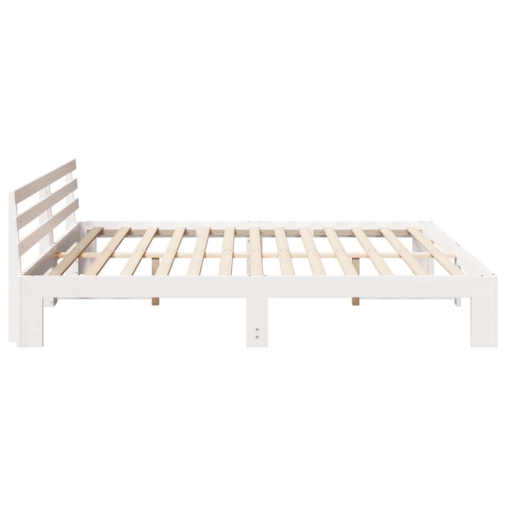 Bedframe met hoofdeinde Wit 200 x 200 cm Massief grenenhout is nu te koop bij PeponiXL, paradijselijk wonen!