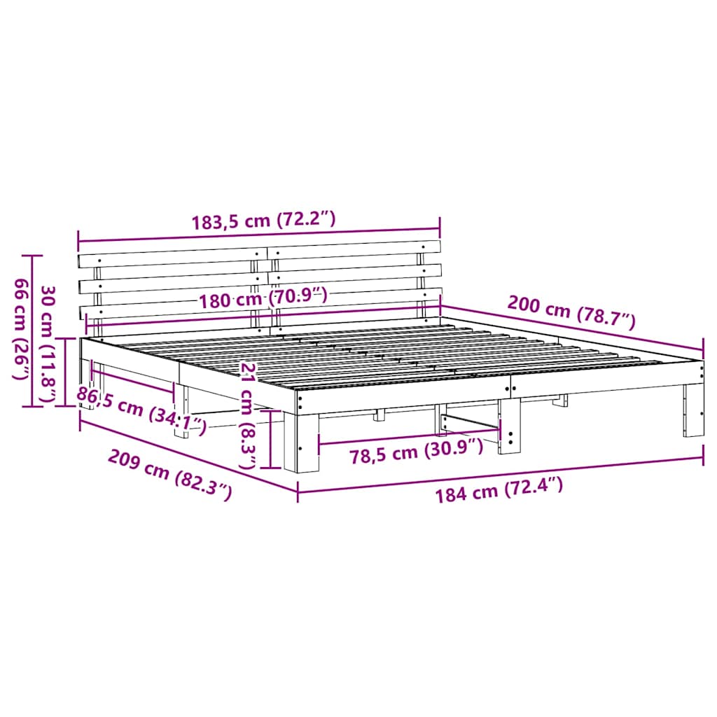 Bedframe met hoofdeinde Naturel 180 x 200 cm Massief grenenhout is nu te koop bij PeponiXL, paradijselijk wonen!