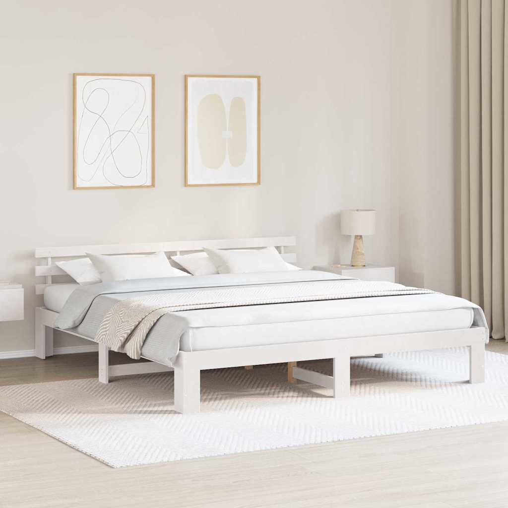 Bedframe met hoofdeinde Wit 180 x 200 cm Massief grenenhout is nu te koop bij PeponiXL, paradijselijk wonen!