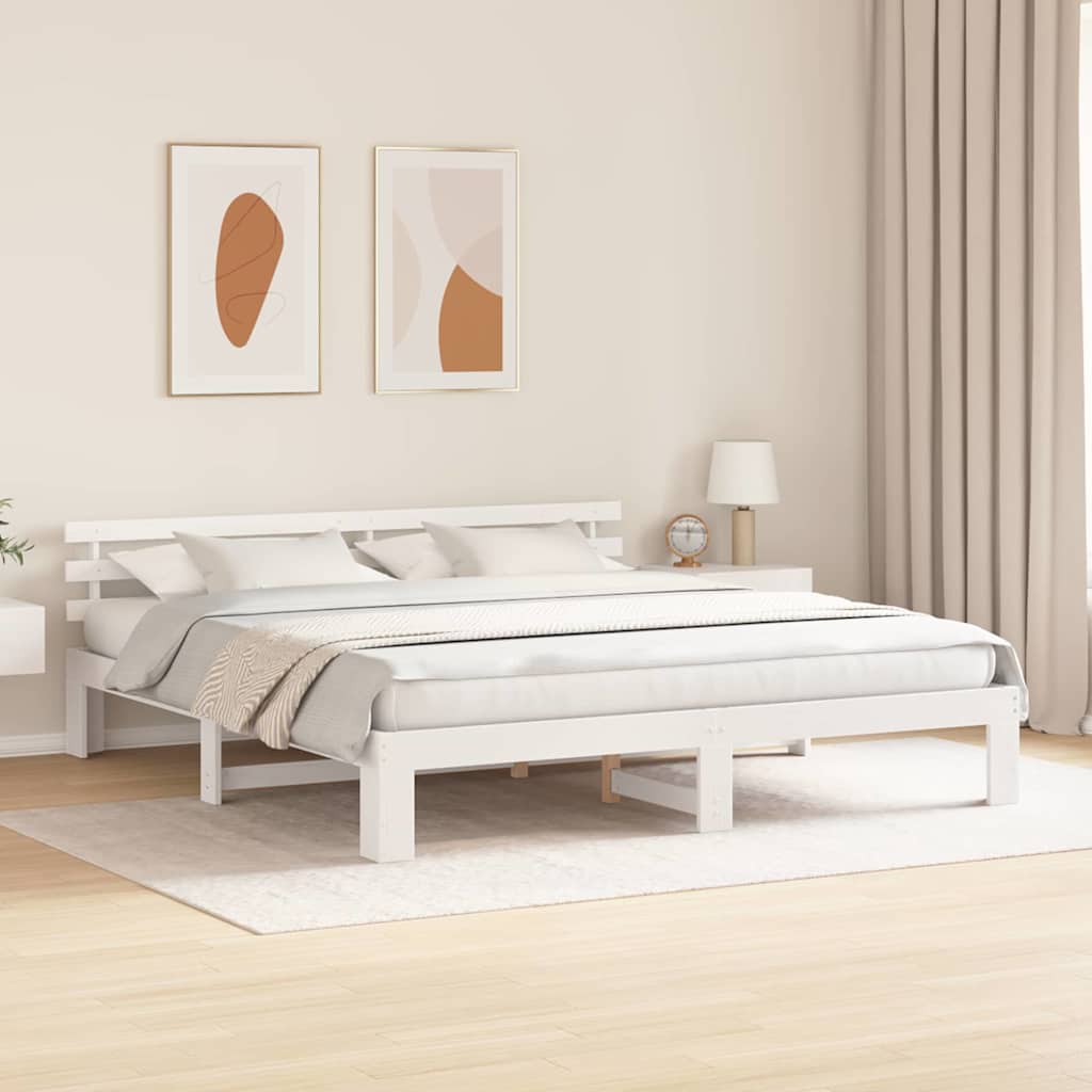 Bedframe met hoofdeinde Wit 180 x 200 cm Massief grenenhout is nu te koop bij PeponiXL, paradijselijk wonen!