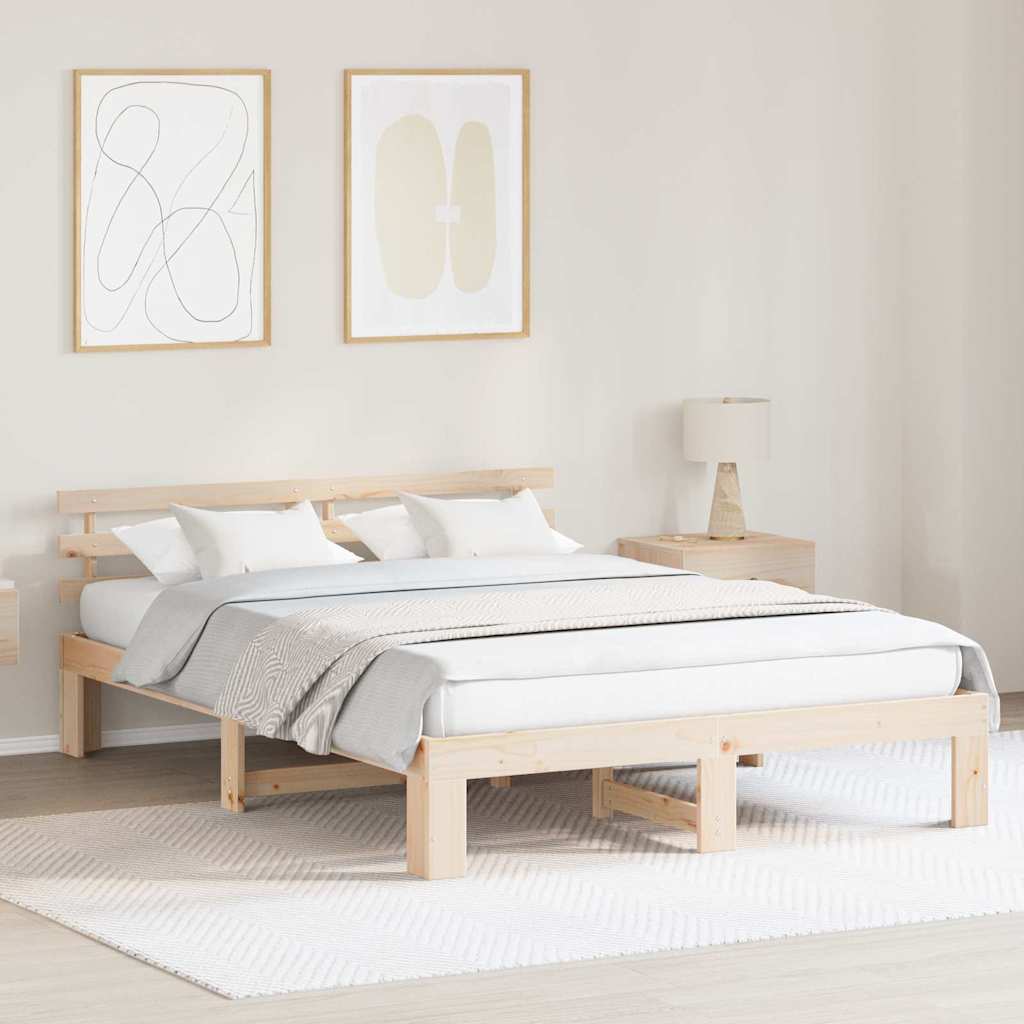 Bedframe met hoofdeinde Naturel 160 x 200 cm Massief grenenhout is nu te koop bij PeponiXL, paradijselijk wonen!