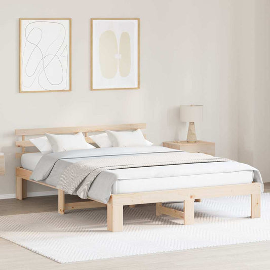 Bedframe met hoofdeinde Naturel 150 x 200 cm Massief grenenhout is nu te koop bij PeponiXL, paradijselijk wonen!