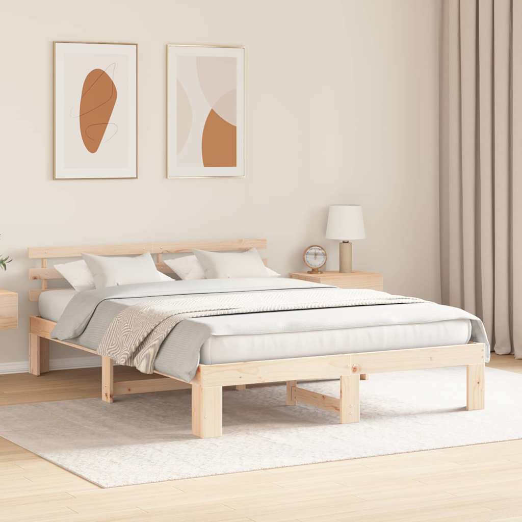 Bedframe met hoofdeinde Naturel 150 x 200 cm Massief grenenhout is nu te koop bij PeponiXL, paradijselijk wonen!