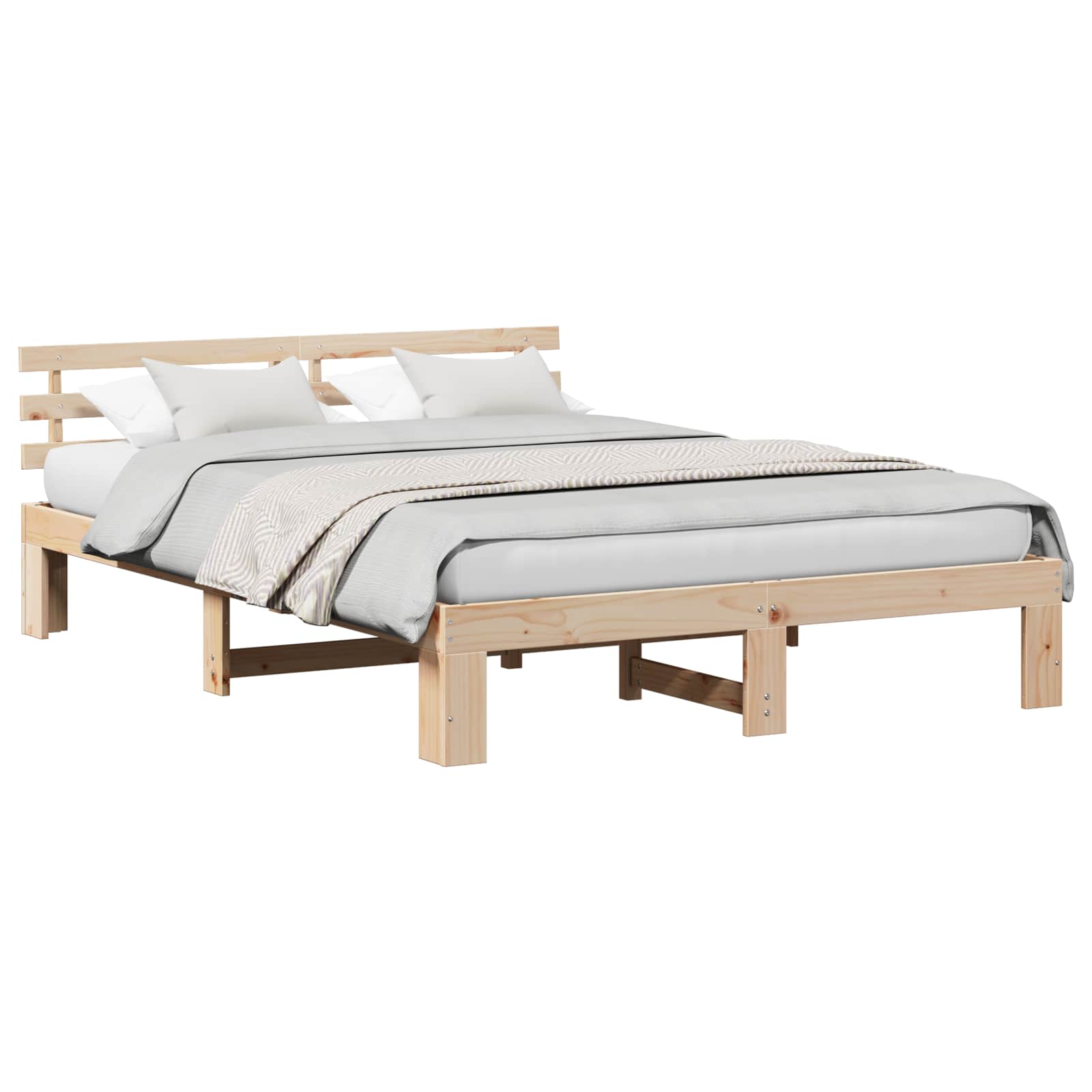 Bedframe met hoofdeinde Naturel 150 x 200 cm Massief grenenhout is nu te koop bij PeponiXL, paradijselijk wonen!