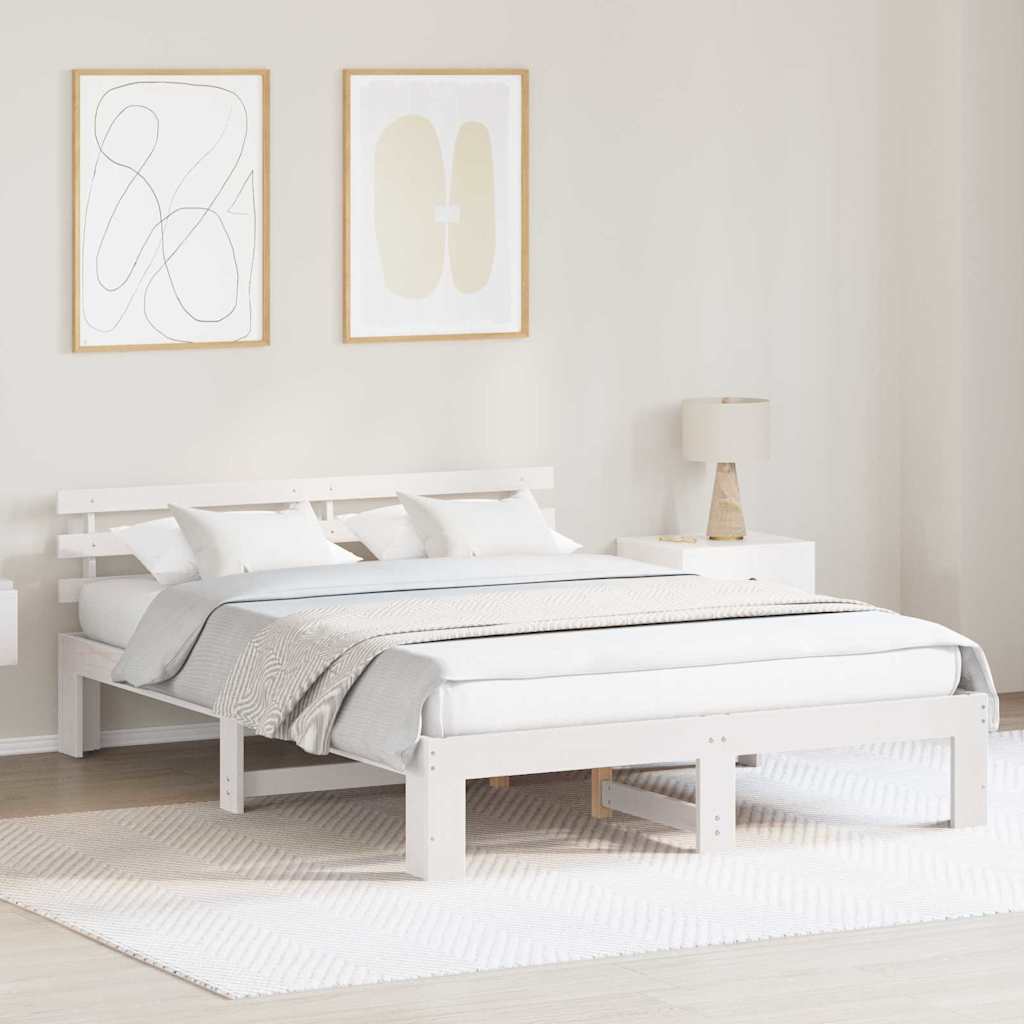 Bedframe met hoofdeinde Wit 140 x 200 cm Massief grenenhout is nu te koop bij PeponiXL, paradijselijk wonen!