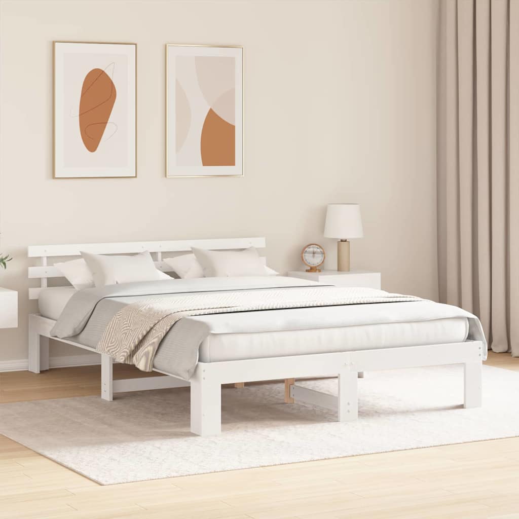 Bedframe met hoofdeinde Wit 140 x 200 cm Massief grenenhout is nu te koop bij PeponiXL, paradijselijk wonen!