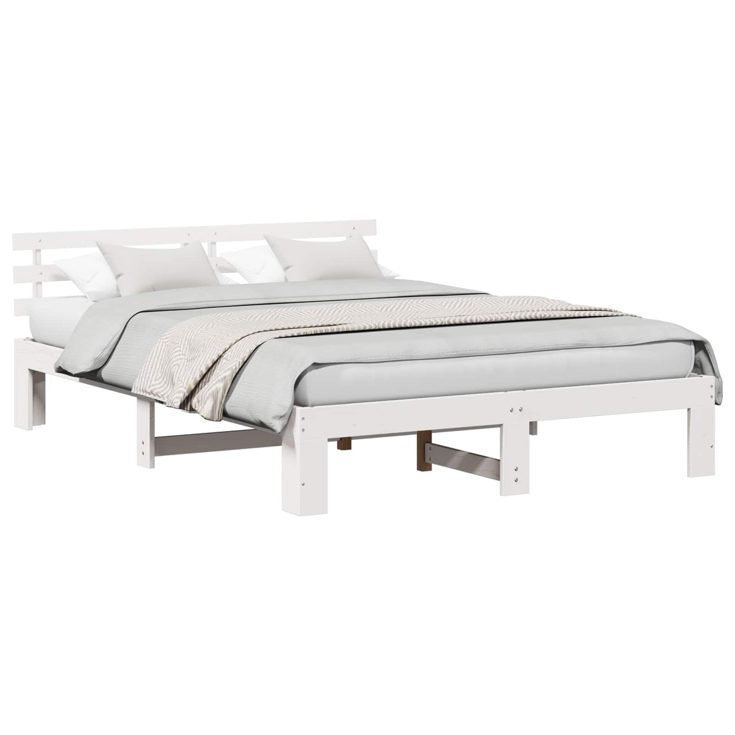 Bedframe met hoofdeinde Wit 140 x 200 cm Massief grenenhout is nu te koop bij PeponiXL, paradijselijk wonen!