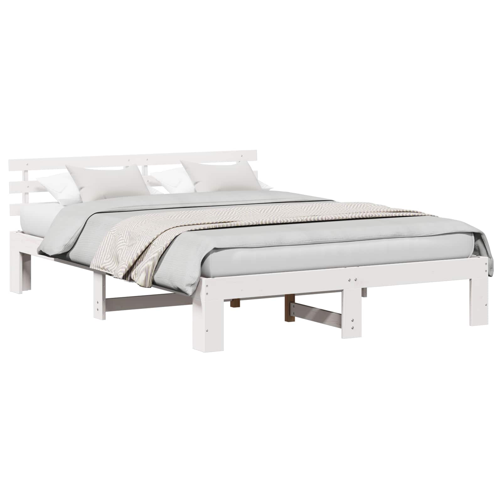 Bedframe met hoofdeinde Wit 140 x 200 cm Massief grenenhout is nu te koop bij PeponiXL, paradijselijk wonen!