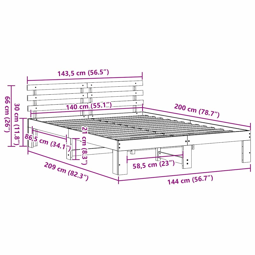 Bedframe met hoofdeinde Wit 140 x 200 cm Massief grenenhout is nu te koop bij PeponiXL, paradijselijk wonen!