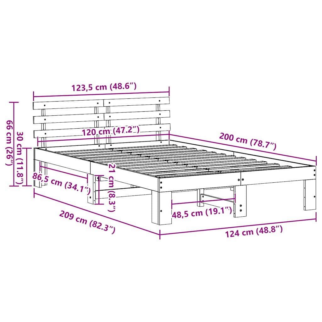 Bedframe met hoofdeinde Naturel 120 x 200 cm Massief grenenhout is nu te koop bij PeponiXL, paradijselijk wonen!