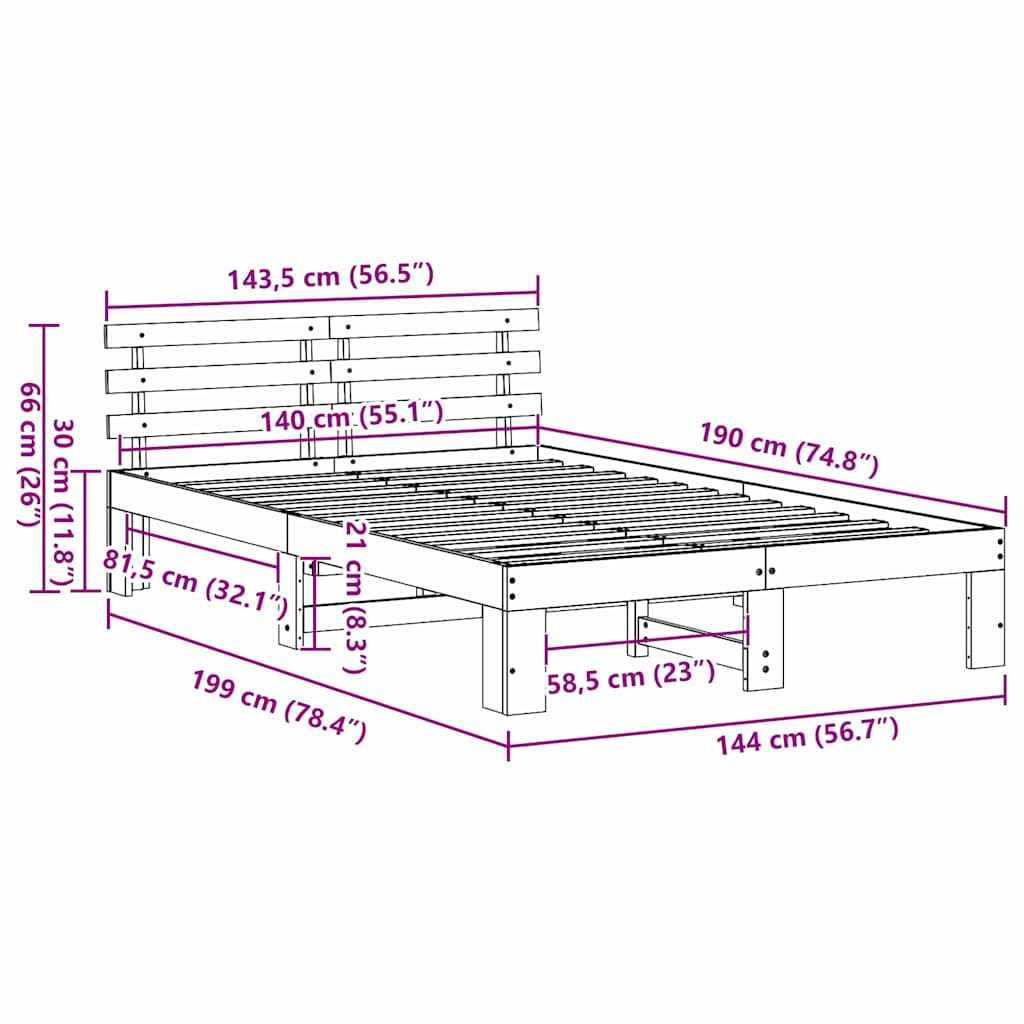 Bedframe met hoofdeinde Naturel 140 x 190 cm Massief grenenhout is nu te koop bij PeponiXL, paradijselijk wonen!