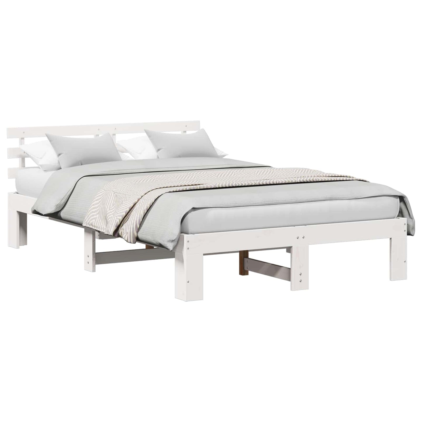 Bedframe met hoofdeinde Wit 140 x 190 cm Massief grenenhout is nu te koop bij PeponiXL, paradijselijk wonen!
