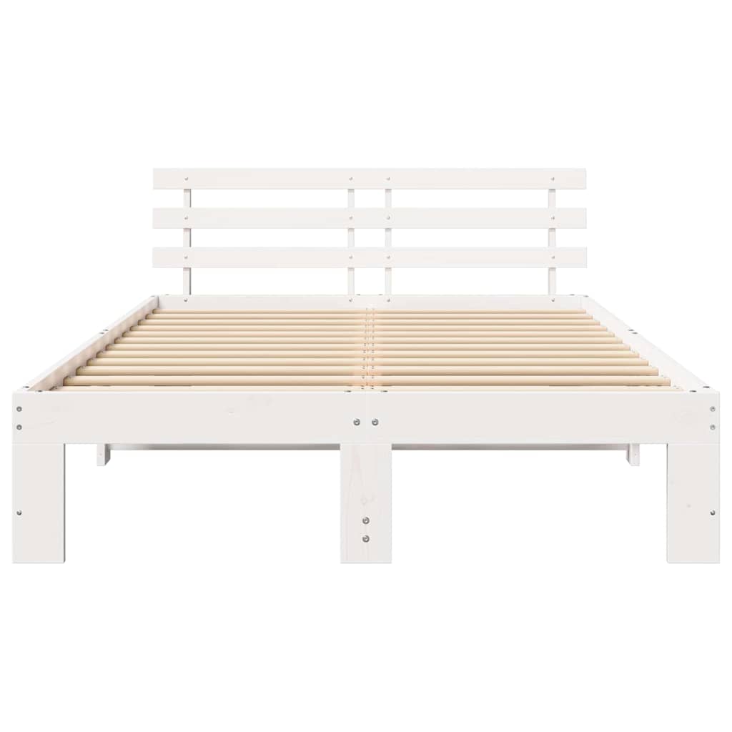 Bedframe met hoofdeinde Wit 135 x 190 cm Massief grenenhout is nu te koop bij PeponiXL, paradijselijk wonen!