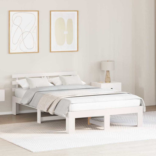 Bedframe met hoofdeinde Wit 120 x 190 cm Massief grenenhout is nu te koop bij PeponiXL, paradijselijk wonen!