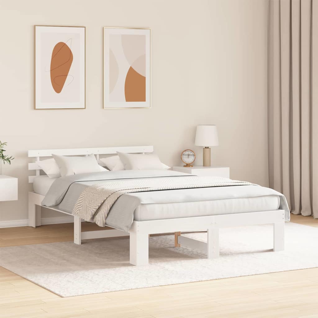 Bedframe met hoofdeinde Wit 120 x 190 cm Massief grenenhout is nu te koop bij PeponiXL, paradijselijk wonen!