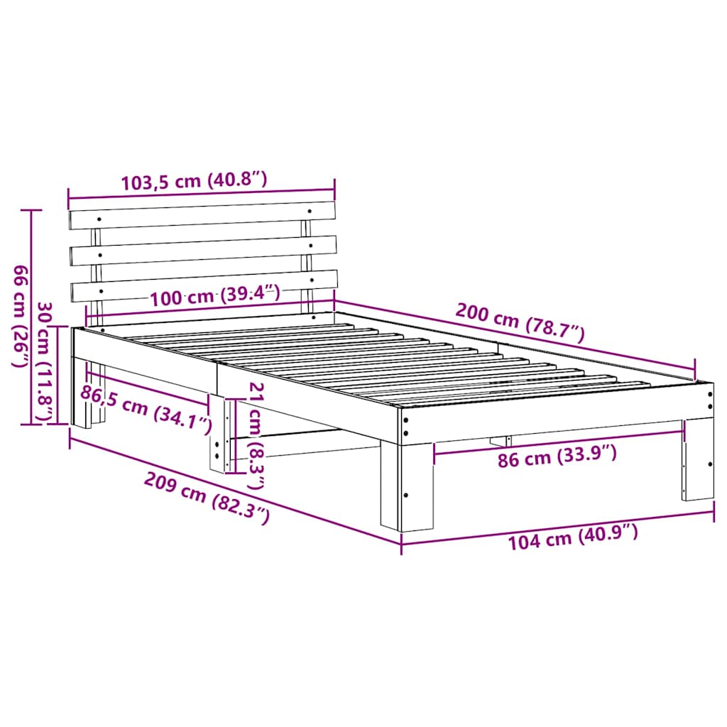 Bedframe met hoofdeinde Wit 100 x 200 cm Massief grenenhout is nu te koop bij PeponiXL, paradijselijk wonen!