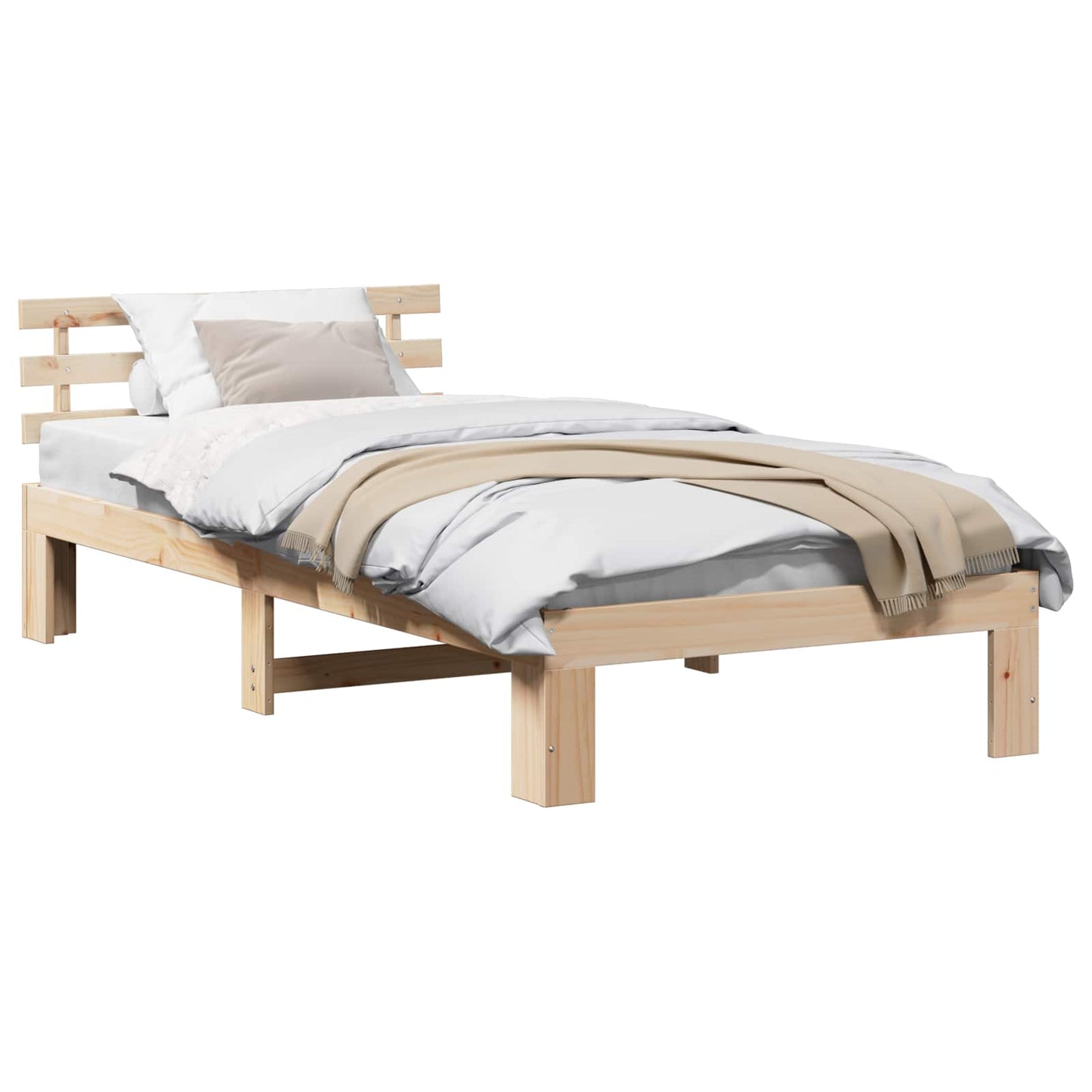 Bedframe met hoofdeinde Naturel 90 x 200 cm Massief grenenhout is nu te koop bij PeponiXL, paradijselijk wonen!
