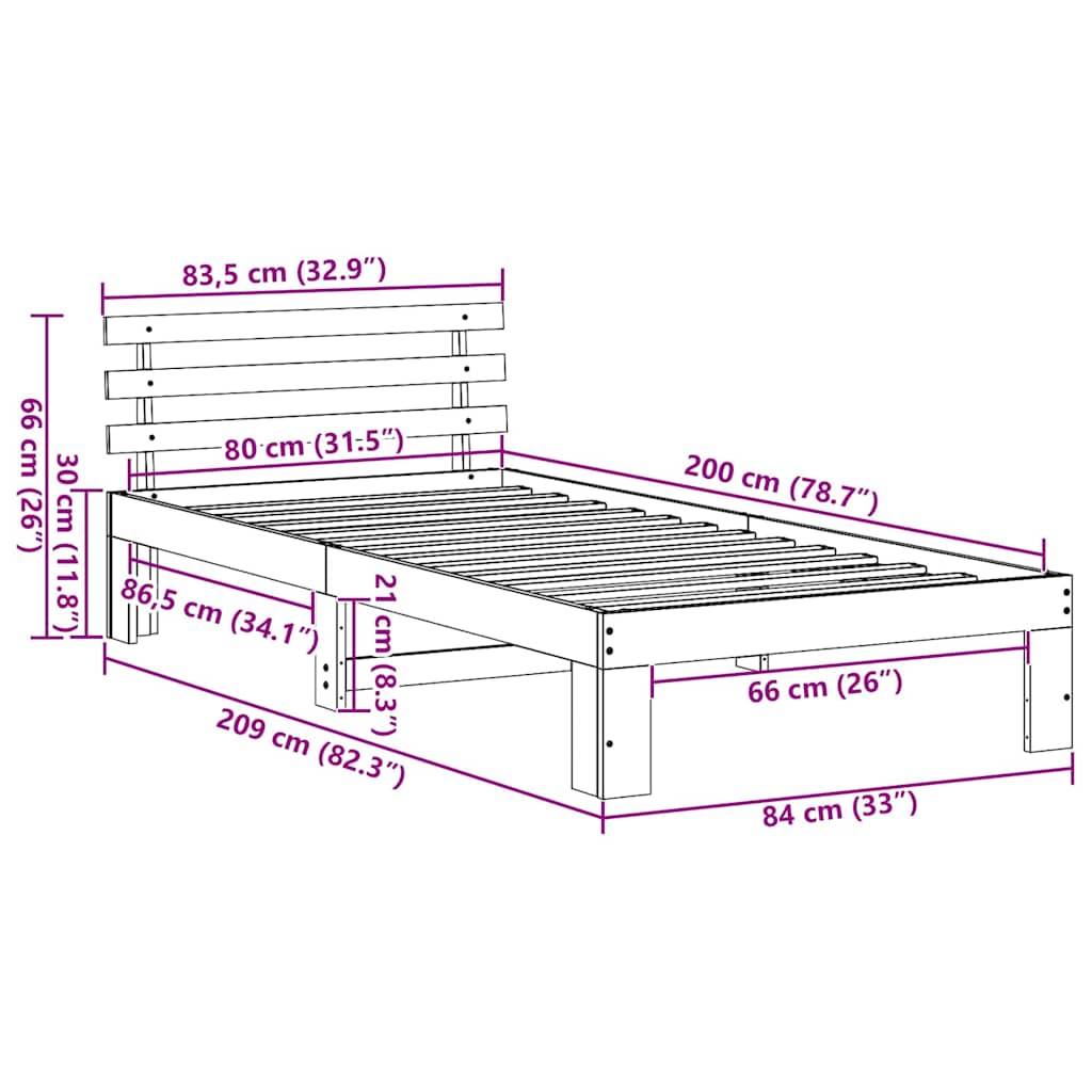 Bedframe met hoofdeinde Naturel 80 x 200 cm Massief grenenhout is nu te koop bij PeponiXL, paradijselijk wonen!