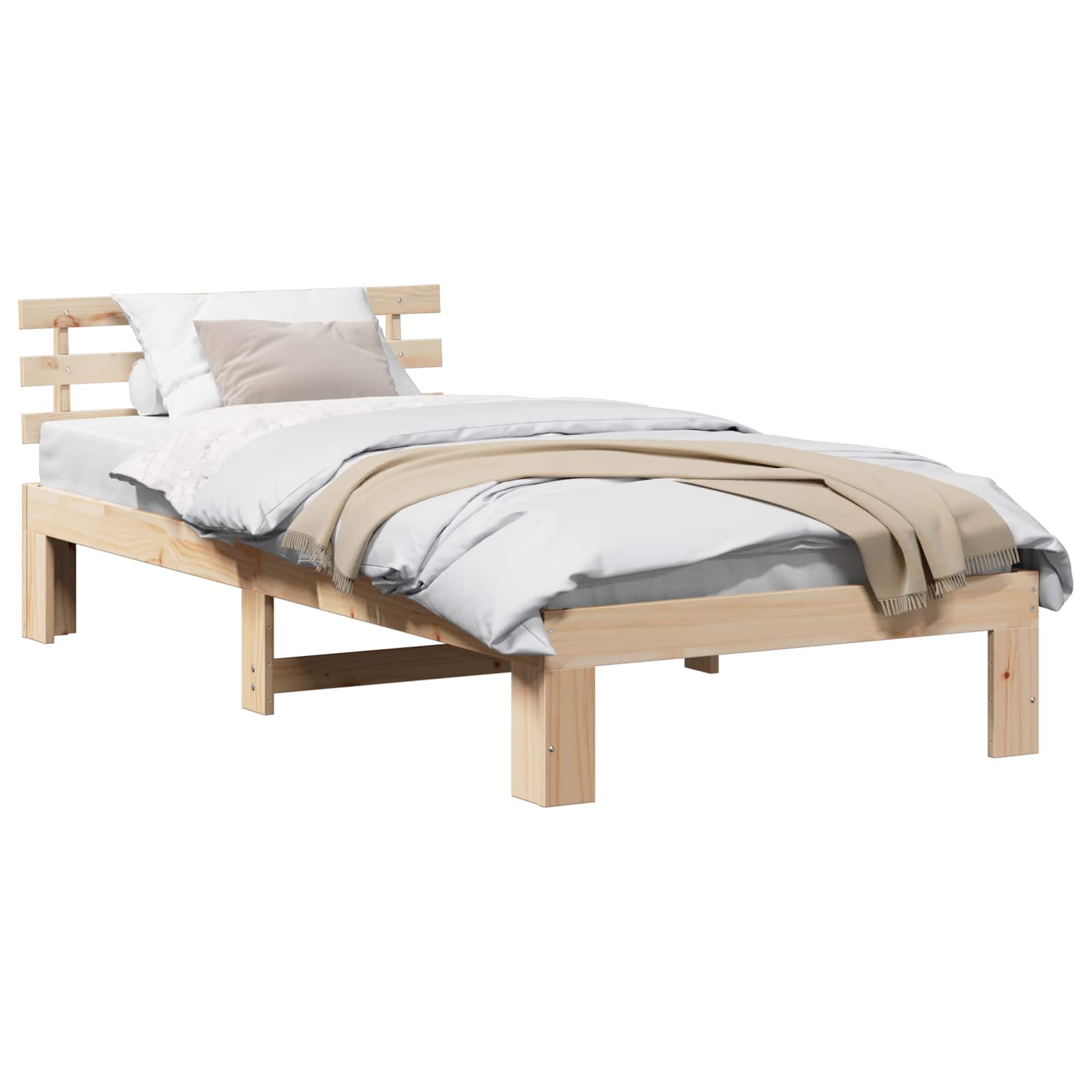 Bedframe met hoofdeinde Naturel 90 x 190 cm Massief grenenhout is nu te koop bij PeponiXL, paradijselijk wonen!