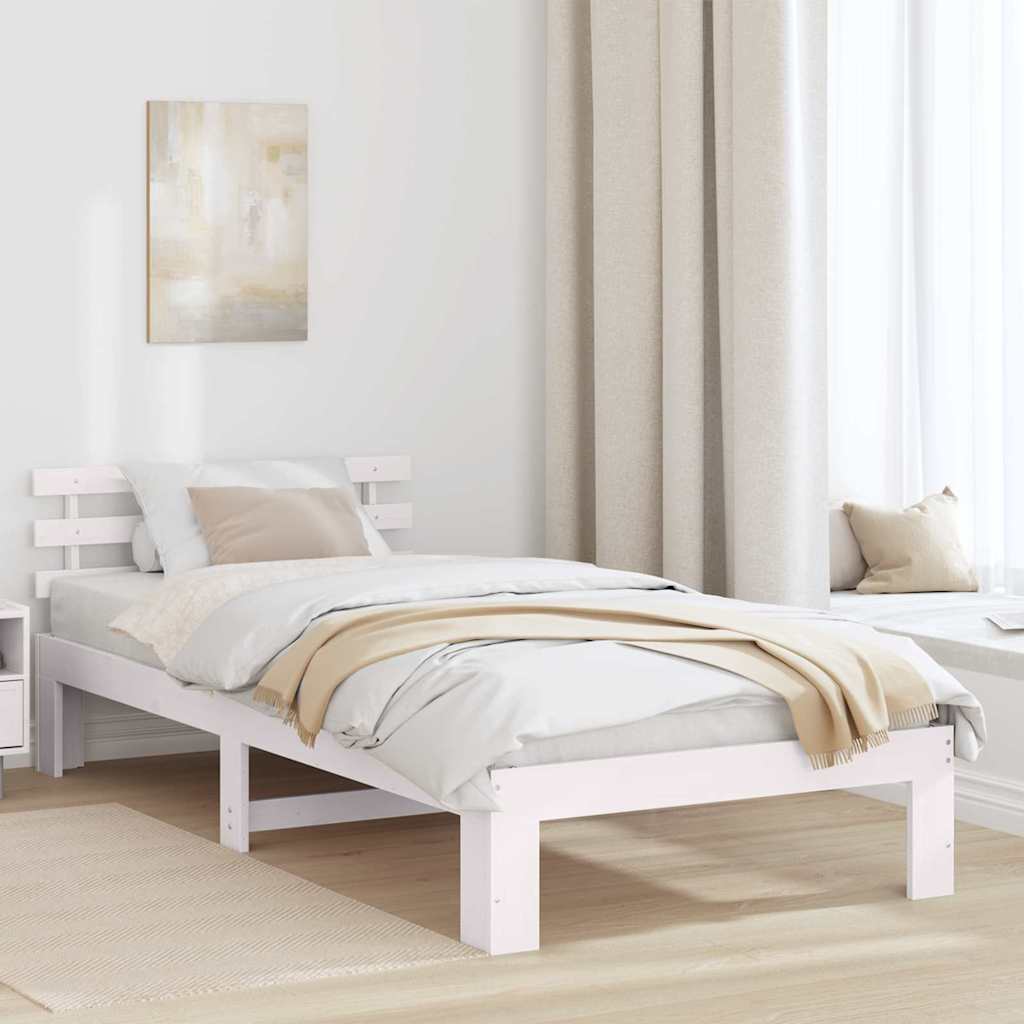 Bedframe met hoofdeinde Wit 90 x 190 cm Massief grenenhout is nu te koop bij PeponiXL, paradijselijk wonen!