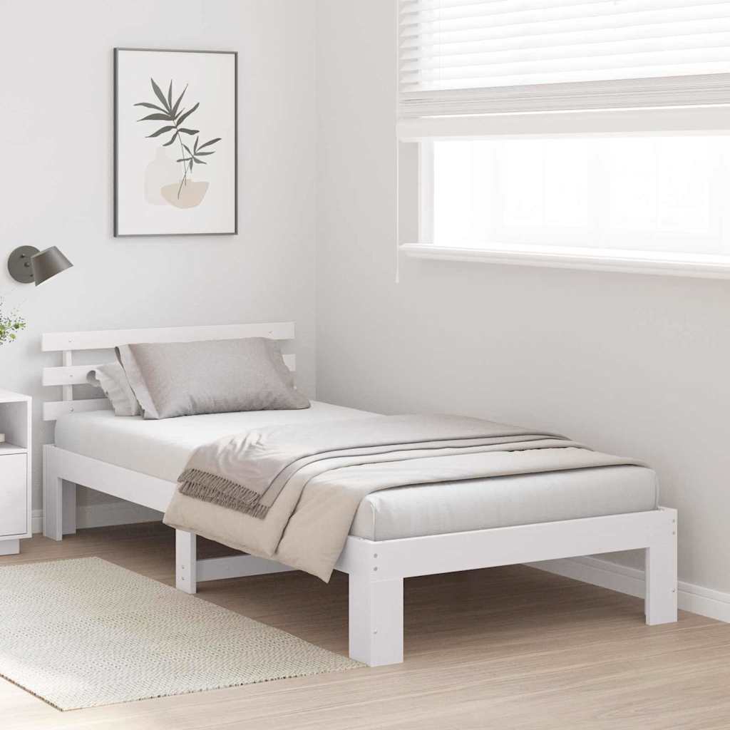 Bedframe met hoofdeinde Wit 90 x 190 cm Massief grenenhout is nu te koop bij PeponiXL, paradijselijk wonen!