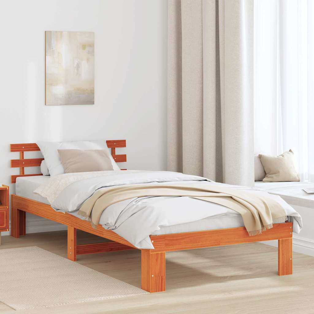 Bedframe met hoofdeinde Wasbruin 90 x 190 cm Massief grenenhout is nu te koop bij PeponiXL, paradijselijk wonen!