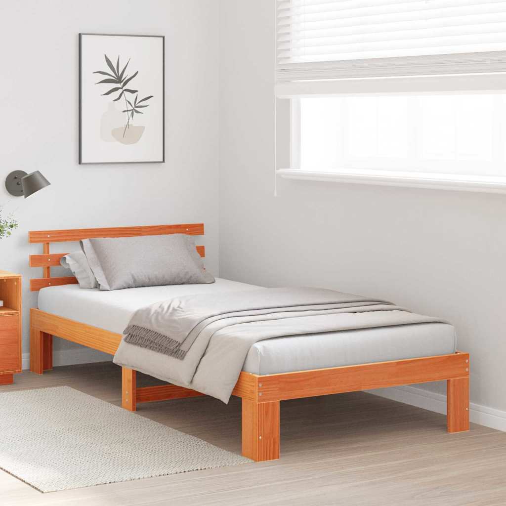 Bedframe met hoofdeinde Wasbruin 90 x 190 cm Massief grenenhout is nu te koop bij PeponiXL, paradijselijk wonen!