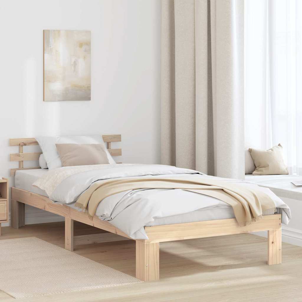 Bedframe met hoofdeinde Naturel 75 x 190 cm Massief grenenhout is nu te koop bij PeponiXL, paradijselijk wonen!
