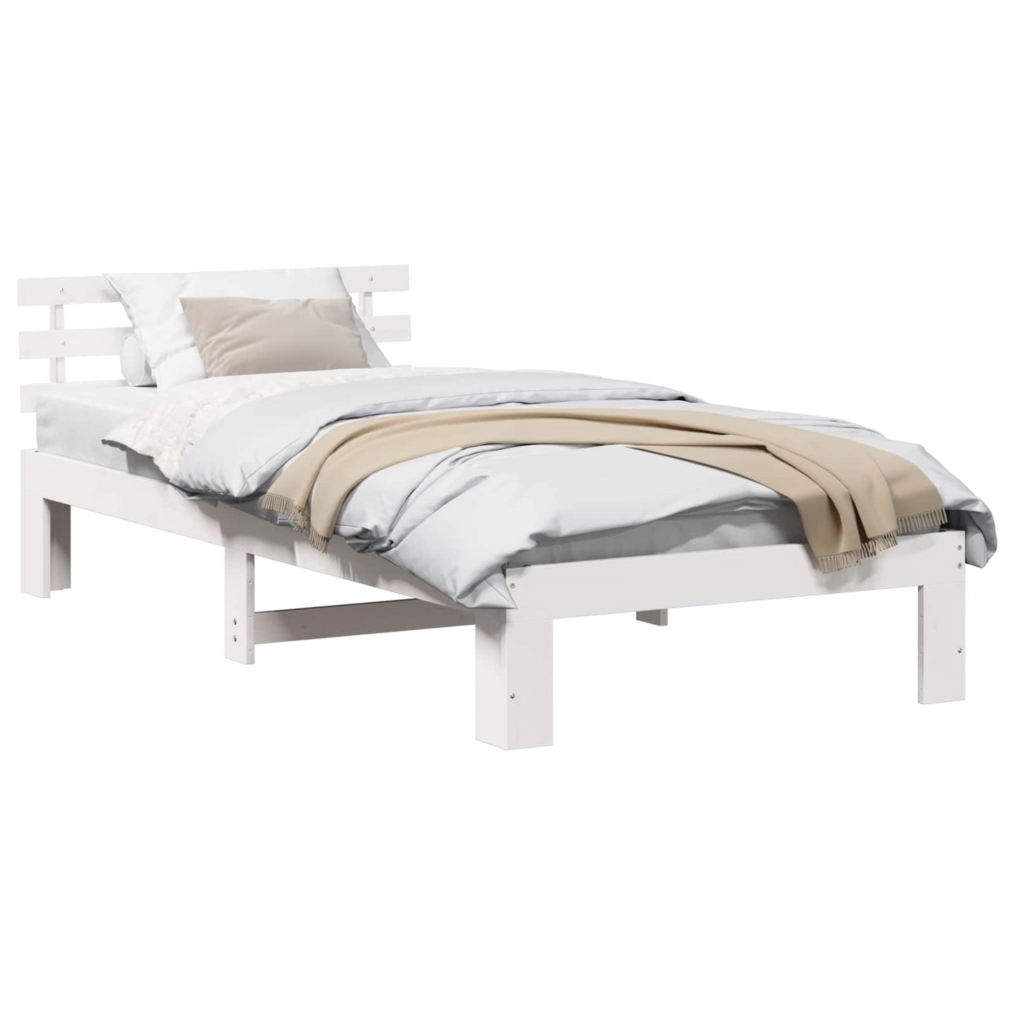 Bedframe met hoofdeinde Wit 75 x 190 cm Massief grenenhout is nu te koop bij PeponiXL, paradijselijk wonen!