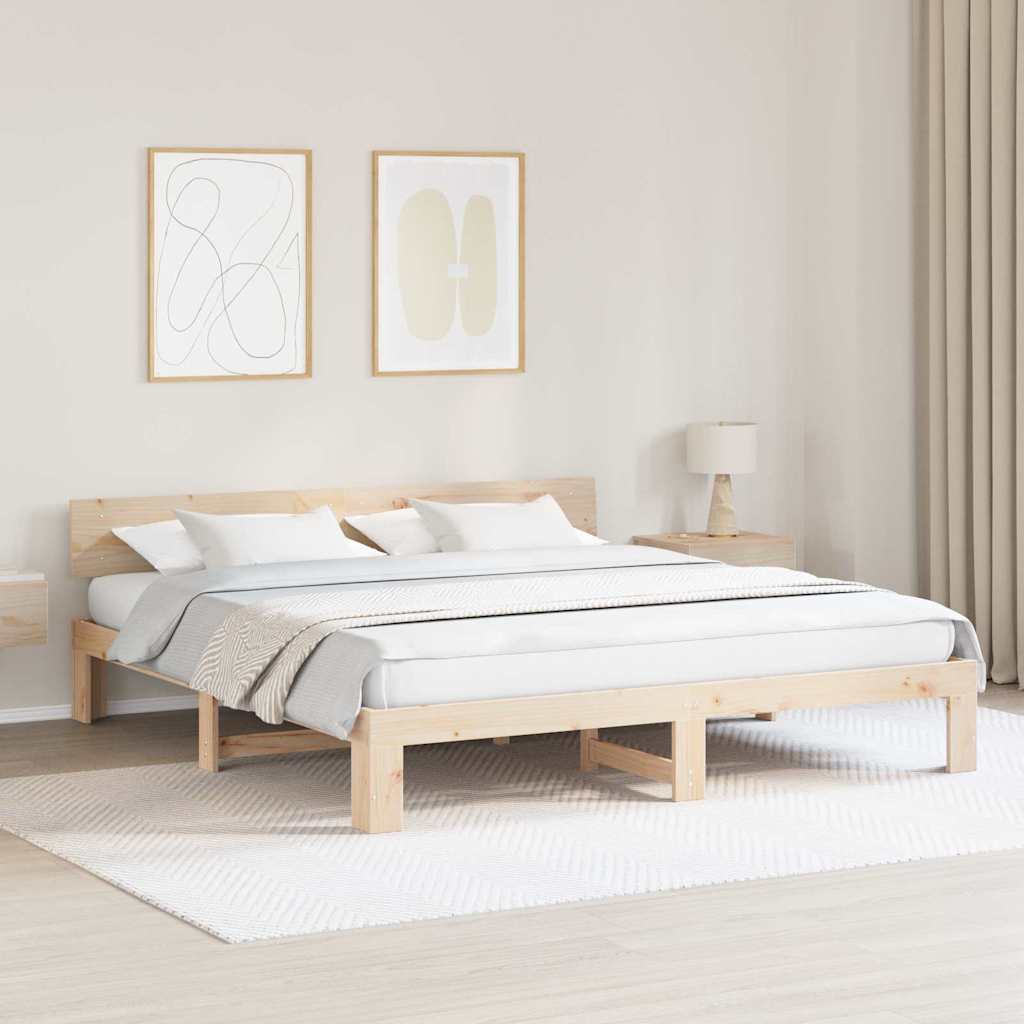 Bedframe met hoofdeinde Naturel 200 x 200 cm Massief grenenhout is nu te koop bij PeponiXL, paradijselijk wonen!