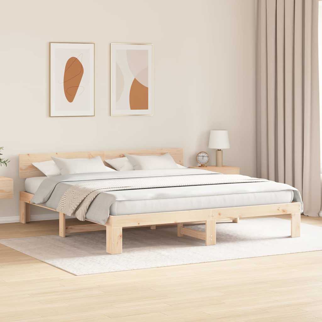 Bedframe met hoofdeinde Naturel 200 x 200 cm Massief grenenhout is nu te koop bij PeponiXL, paradijselijk wonen!