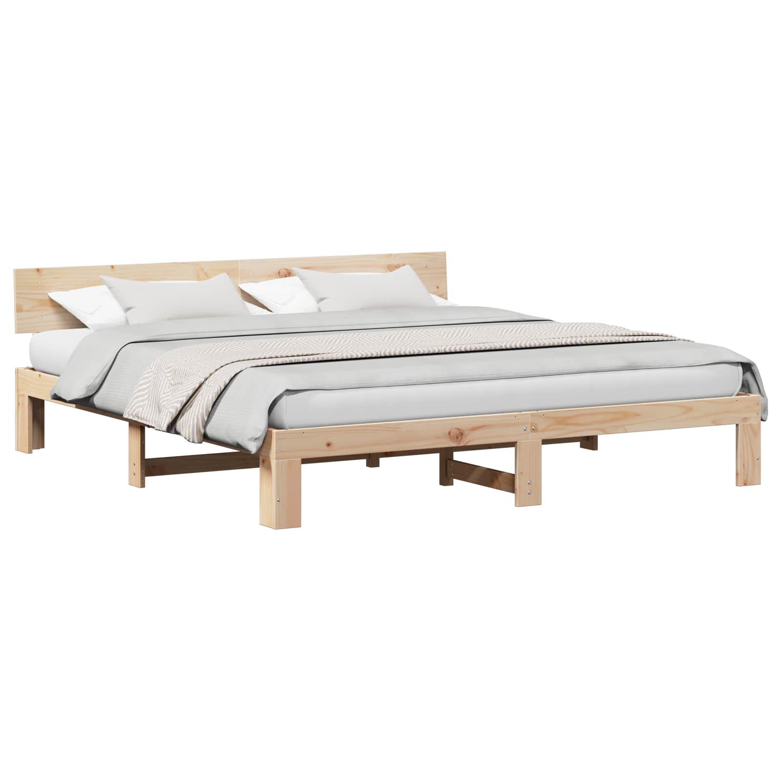 Bedframe met hoofdeinde Naturel 200 x 200 cm Massief grenenhout is nu te koop bij PeponiXL, paradijselijk wonen!
