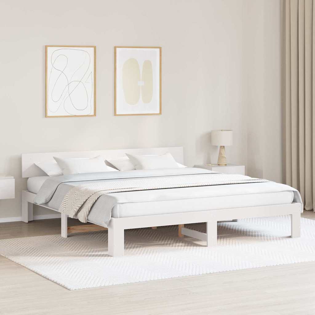 Bedframe met hoofdeinde Wit 200 x 200 cm Massief grenenhout is nu te koop bij PeponiXL, paradijselijk wonen!