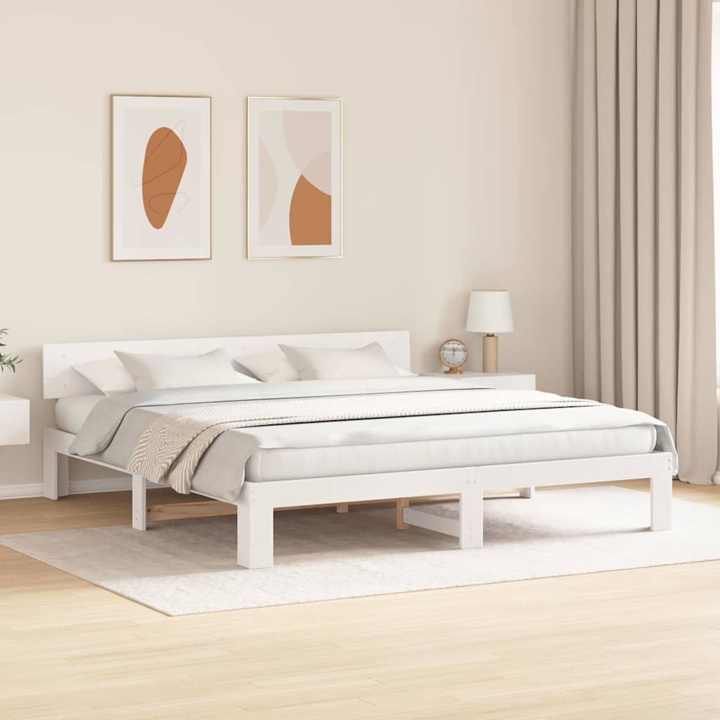 Bedframe met hoofdeinde Wit 200 x 200 cm Massief grenenhout is nu te koop bij PeponiXL, paradijselijk wonen!