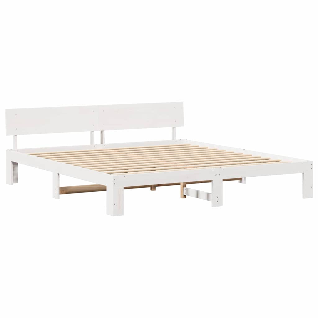 Bedframe met hoofdeinde Wit 200 x 200 cm Massief grenenhout is nu te koop bij PeponiXL, paradijselijk wonen!