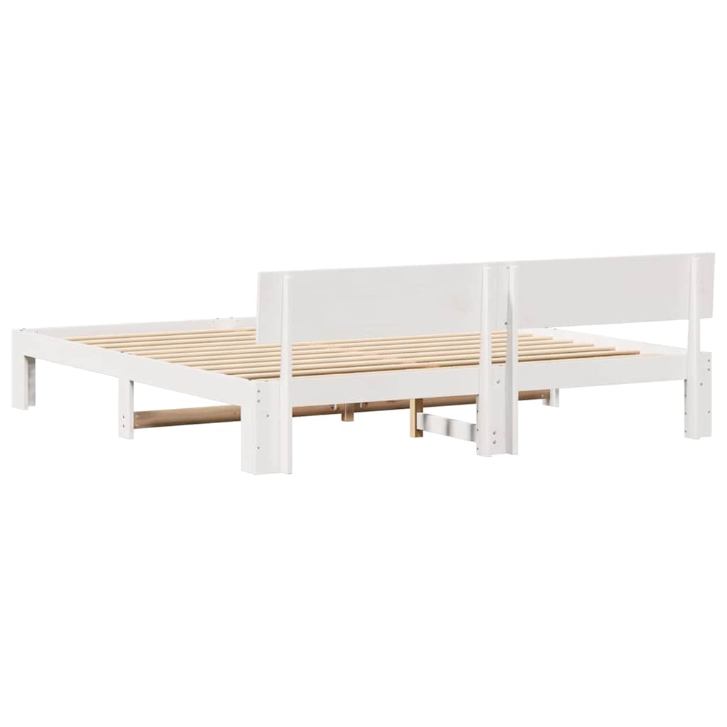 Bedframe met hoofdeinde Wit 200 x 200 cm Massief grenenhout is nu te koop bij PeponiXL, paradijselijk wonen!