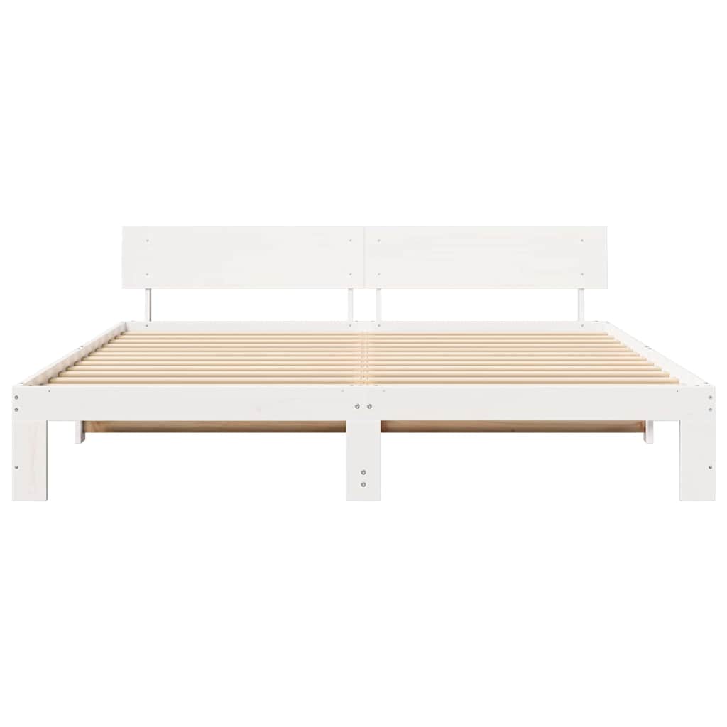 Bedframe met hoofdeinde Wit 200 x 200 cm Massief grenenhout is nu te koop bij PeponiXL, paradijselijk wonen!